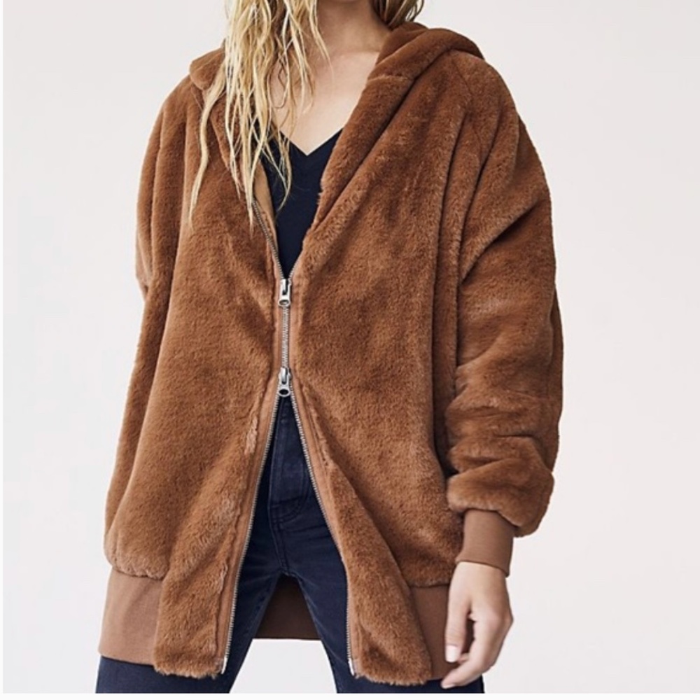 Free People Turn Up Zip Off Hoodie Faux Fur Jacket